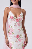 Abito floreale Maxi Mermaid White Pink con paillettes