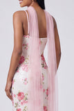 Abito floreale Maxi Mermaid White Pink con paillettes