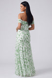 Abito maxi rosa a fiori a spalla scoperta