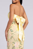Abito Maxi a fiori Sirena Giallo senza spalline con fessura