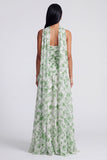 Abito Maxi Floreale A String Verde Chiaro senza spalline con sciarpa