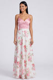 Abito Floreale Maxi Rosa Rosa Chiaro con Spalline A