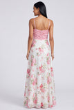 Abito Floreale Maxi Rosa Rosa Chiaro con Spalline A