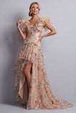 Corsetto Champagne A Line Tulle ricamato Abito Madre della Sposa