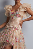 Corsetto Champagne A Line Tulle ricamato Abito Madre della Sposa