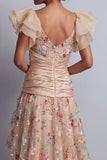Corsetto Champagne A Line Tulle ricamato Abito Madre della Sposa