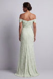 Abito Madre della Sposa Lungo Verde Chiaro Arricciato Fiore di Sirena