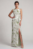 Vestito Madre della Sposa Verde Chiaro Floreale Lungo con Fascia