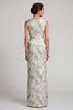 Vestito Madre della Sposa Verde Chiaro Floreale Lungo con Fascia