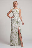 Vestito Madre della Sposa Verde Chiaro Floreale Lungo con Fascia
