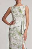 Vestito Madre della Sposa Verde Chiaro Floreale Lungo con Fascia