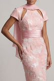 Blush scintillante Fodere lungo maniche corte Abito con perline a serratura
