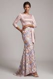 Blush a scollo barca Blush Lungo Abito Floreale di Sirena Madre della Sposa con tasche