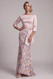 Blush a scollo barca Blush Lungo Abito Floreale di Sirena Madre della Sposa con tasche