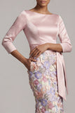 Blush a scollo barca Blush Lungo Abito Floreale di Sirena Madre della Sposa con tasche