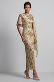 Vestito floreale lungo con perline di champagne con mantello e