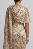 Vestito floreale lungo con perline di champagne con mantello e