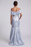 Abito floreale di sirena azzurro cielo lungo abito madre della sposa con tasche