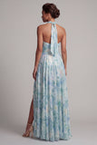 Vestito Verde Chiaro A Line Floreale Lungo Abito Madre della Sposa con tasche