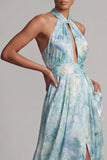 Vestito Verde Chiaro A Line Floreale Lungo Abito Madre della Sposa con tasche