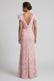 Vestito sirena Madre della Sposa con paillettes blush e scollo a V