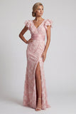 Vestito sirena Madre della Sposa con paillettes blush e scollo a V