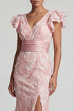 Vestito sirena Madre della Sposa con paillettes blush e scollo a V