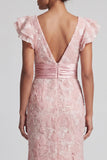 Vestito sirena Madre della Sposa con paillettes blush e scollo a V
