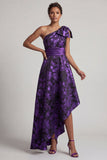 Vestito della Madre della Sposa con una spalla viola scuro alto basso A