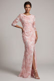 Blush Sequin 3/4 Maniche Abito Sirena Madre della Sposa
