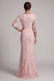 Blush Sequin 3/4 Maniche Abito Sirena Madre della Sposa