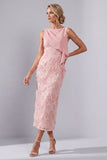 Blush Bateau Neck Sheath Sequin Midi Abito Madre della Sposa