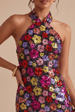Vestito di Homecoming con paillettes bodycon nero nero nero, scollo a nastro, scollo a capezza,