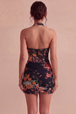 Abito Mini Cocktail Bodycon Corsetto Trasparente Nero a collo a capezza,