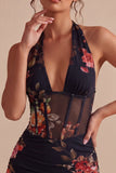 Abito Mini Cocktail Bodycon Corsetto Trasparente Nero a collo a capezza,