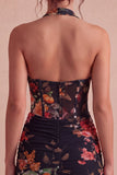Abito Mini Cocktail Bodycon Corsetto Trasparente Nero a collo a capezza,