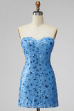 Abito di cocktail con paillettes bodycon blu cielo