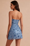 Abito di Homecoming con paillettes bodycon blu cielo