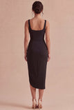 Abito sera Black Bodycon Midi con spalline spesse e piegate