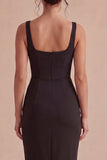 Abito sera Black Bodycon Midi con spalline spesse e piegate