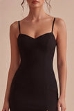 Abito sera Black Bodycon Midi con spalline spaghetti con fessura