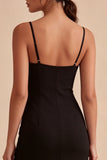 Abito sera Black Bodycon Midi con spalline spaghetti con fessura