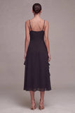 Abito A Linea Spaghetti con spalline midi black tie con volant