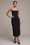 Abito Midi Black Tie con spalline arrugate e sheath