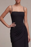 Abito Midi Black Tie con spalline arrugate e sheath