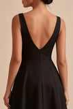 Abito sera nero a V-Neck Arrugato A Line Midi