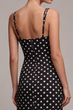 Abito a spalline midi a pois con spalline sirena in bianco e nero