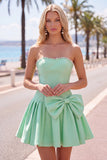 Abito di fine A-Line con fiocco di perle senza spalline menta