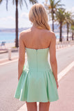 Abito di fine A-Line con fiocco di perle senza spalline menta
