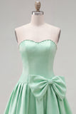 Abito di fine A-Line con fiocco di perle senza spalline menta